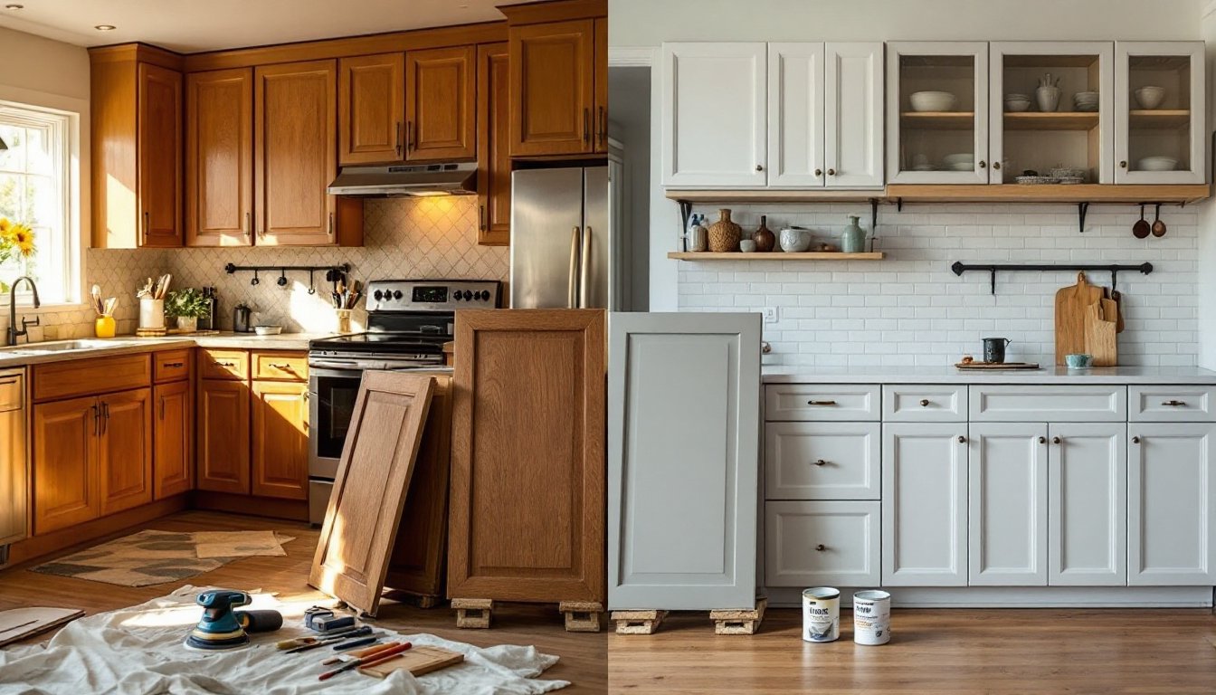 updating oak kitchen cabinets before and after